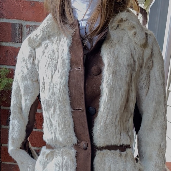 Brown suede and Cream Fur Coat - Picture 10 of 10